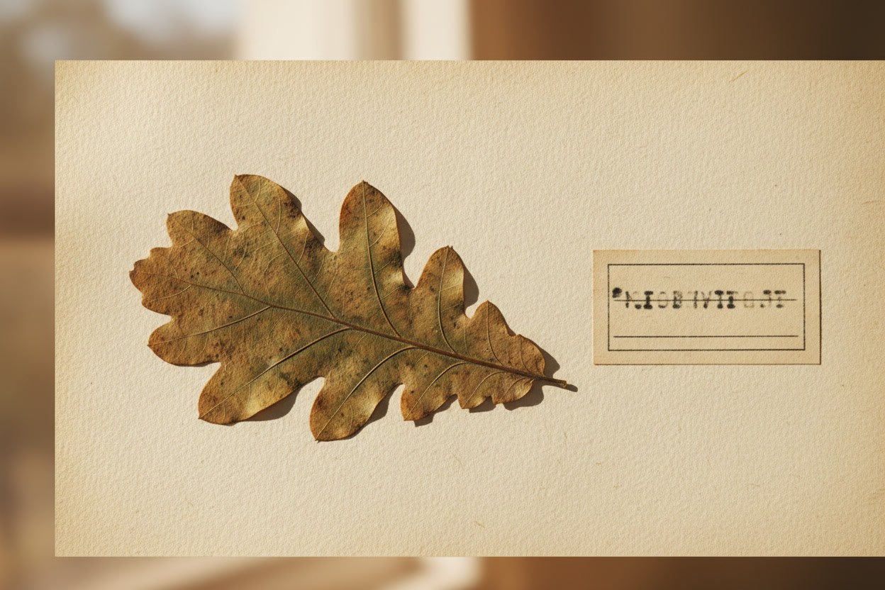 Preslenmiş meşe yaprağı, daktilo tür etiketiyle